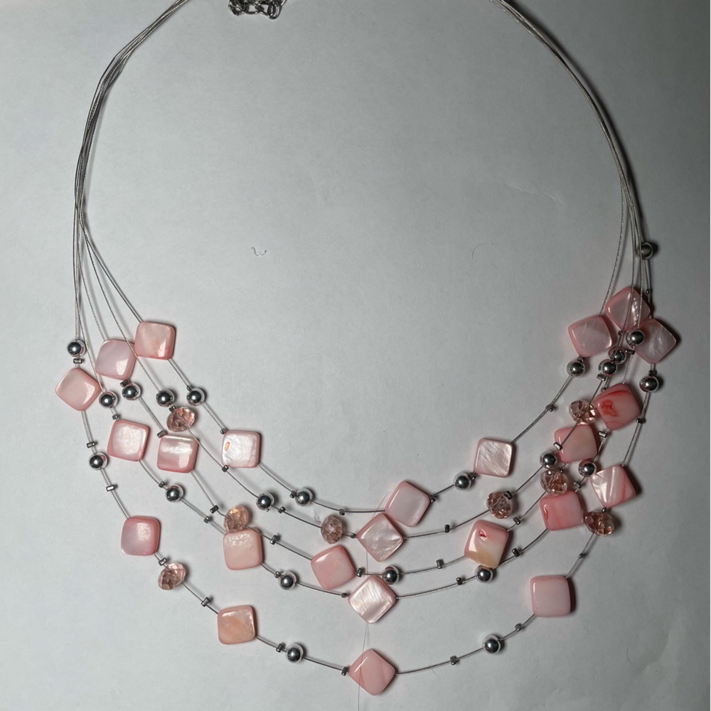 Pink and Silver Multi-Strand Beaded Necklace